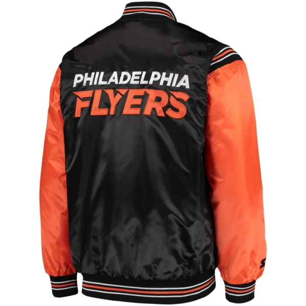 Philadelphia Flyers Starter Enforcer BlackOrange Full Snap Satin Varsity Jacket 2