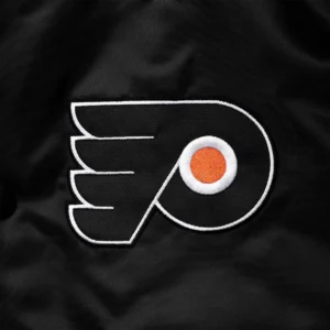 Philadelphia Flyers Starter Enforcer BlackOrange Full Snap Satin Varsity Jacket 3