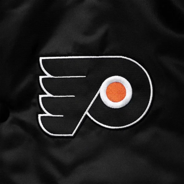 Philadelphia Flyers Starter Enforcer BlackOrange Full Snap Satin Varsity Jacket 3