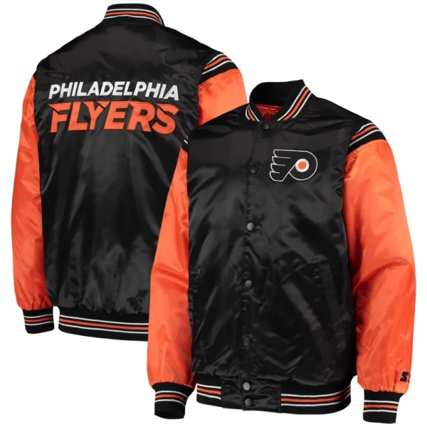 Philadelphia Flyers Starter Enforcer BlackOrange Full Snap Satin Varsity Jacket 4