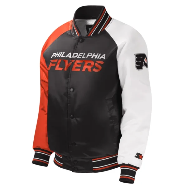 Philadelphia Flyers Starter Youth Raglan Satin Black Varsity Jacket 1