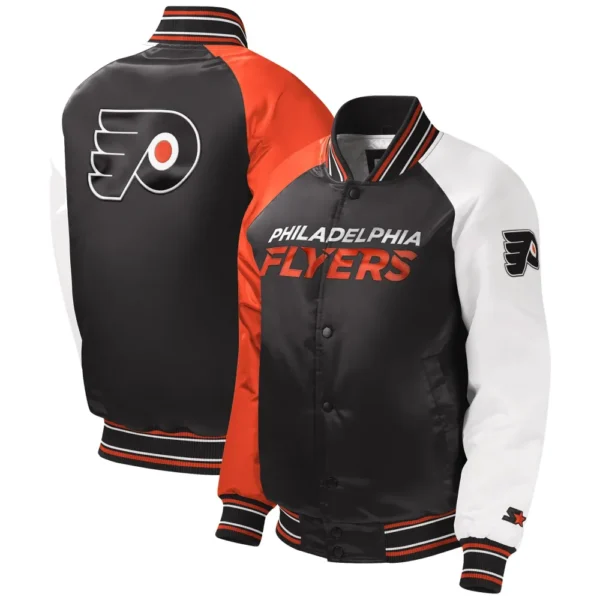 Philadelphia Flyers Starter Youth Raglan Satin Black Varsity Jacket 3