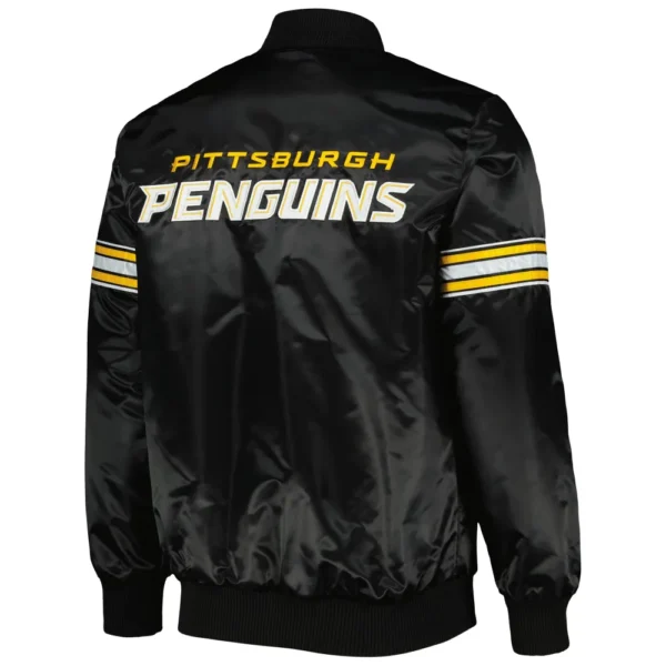 Pittsburgh Penguins Starter Pick Roll Satin Varsity Black Jacket 2