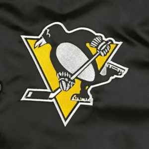 Pittsburgh Penguins Starter Pick Roll Satin Varsity Black Jacket 3