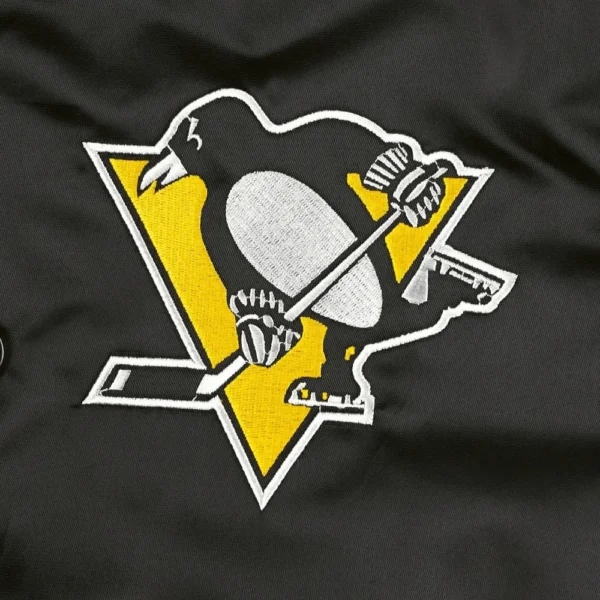 Pittsburgh Penguins Starter Pick Roll Satin Varsity Black Jacket 3