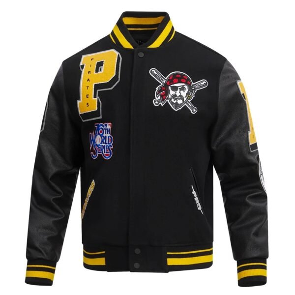 Pittsburgh Pirates Mashup Logo Black Wool Leather Varsity Jacket 1