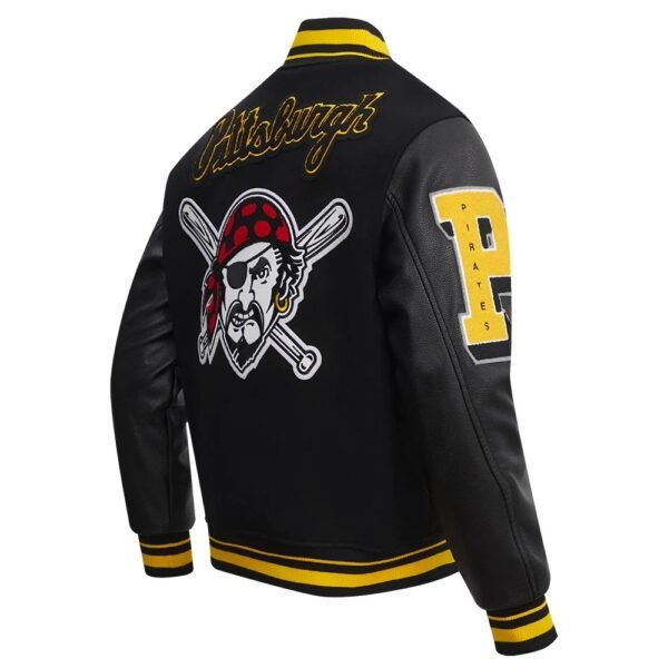 Pittsburgh Pirates Mashup Logo Black Wool Leather Varsity Jacket 2