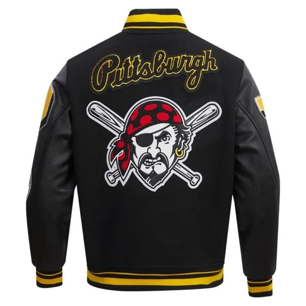 Pittsburgh Pirates Mashup Logo Black Wool Leather Varsity Jacket 3