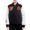 Pro Standard Baltimore Orioles Womens BlackWhite Wool Leather Varsity Jacket 1