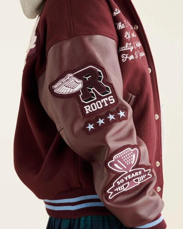Roots Sporting Goods Wool Leather Maroon Varsity Jacket 4