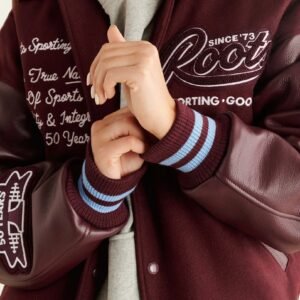 Roots Sporting Goods Wool Leather Maroon Varsity Jacket 5
