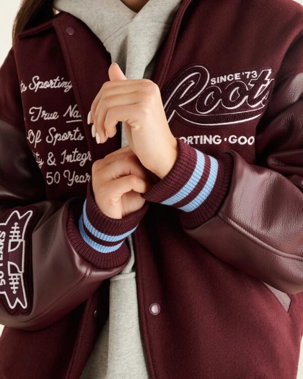 Roots Sporting Goods Wool Leather Maroon Varsity Jacket 5