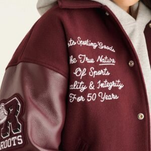Roots Sporting Goods Wool Leather Maroon Varsity Jacket 8