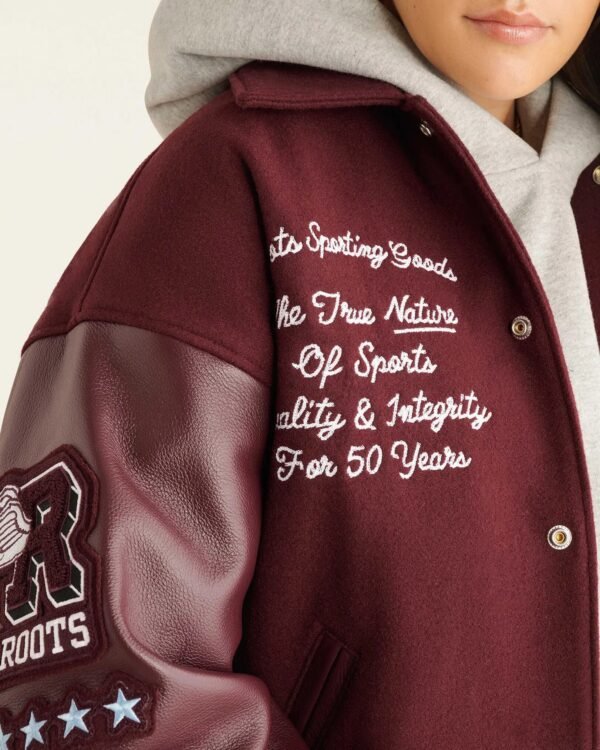 Roots Sporting Goods Wool Leather Maroon Varsity Jacket 8