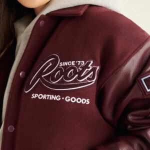 Roots Sporting Goods Wool Leather Maroon Varsity Jacket 9