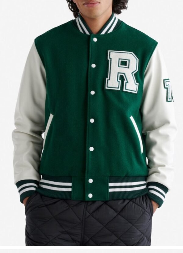 Roots Vintage Wool Leather Park GreenWhite Varsity Jacket 1