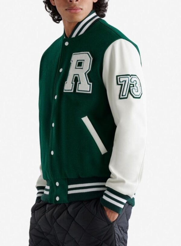 Roots Vintage Wool Leather Park GreenWhite Varsity Jacket 2
