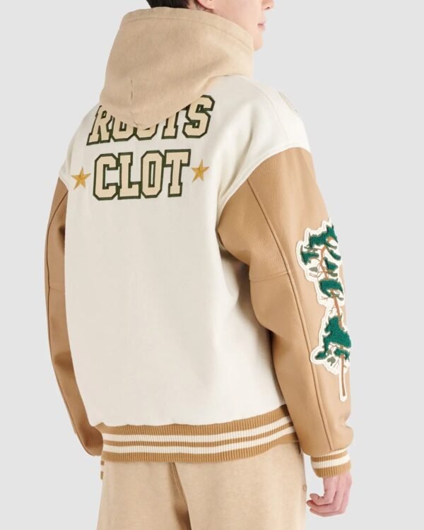 Roots X Clot Wool Leather IvoryCamel Varsity Jacket 2