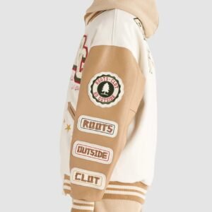 Roots X Clot Wool Leather IvoryCamel Varsity Jacket 3