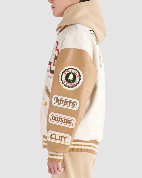 Roots X Clot Wool Leather IvoryCamel Varsity Jacket 3