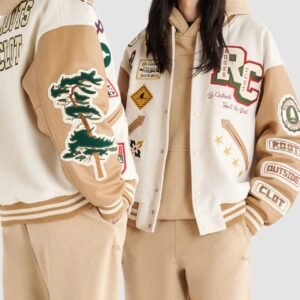 Roots X Clot Wool Leather IvoryCamel Varsity Jacket 7