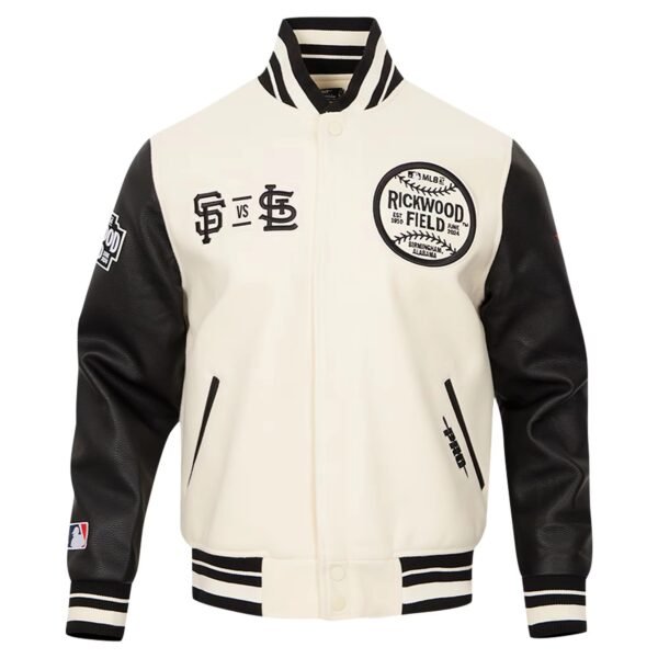 San Francisco Giants Pro Standard Rickwood Classic White Black Wool Varsity Jacket 1
