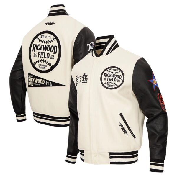 San Francisco Giants Pro Standard Rickwood Classic White Black Wool Varsity Jacket 3