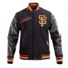San Francisco Giants Pro Standard Script Tail Black Wool Leather Varsity Jacket 1