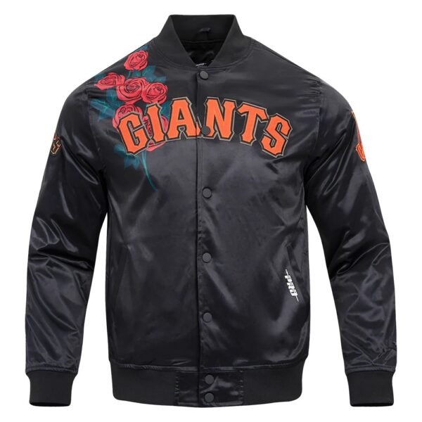 San Francisco Giants Script Tail Black Full Snap Satin Varsity Jacket 1