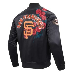 San Francisco Giants Script Tail Black Full Snap Satin Varsity Jacket 2