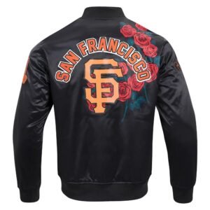 San Francisco Giants Script Tail Black Full Snap Satin Varsity Jacket 3