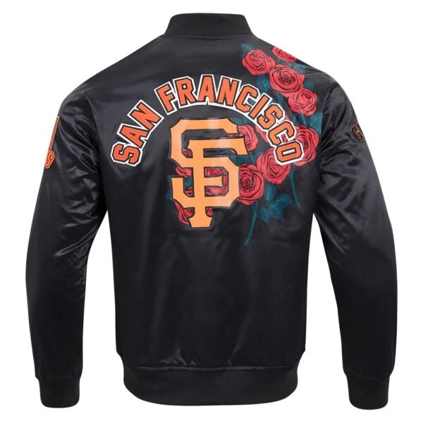 San Francisco Giants Script Tail Black Full Snap Satin Varsity Jacket 3