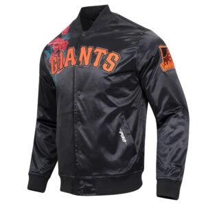 San Francisco Giants Script Tail Black Full Snap Satin Varsity Jacket 4