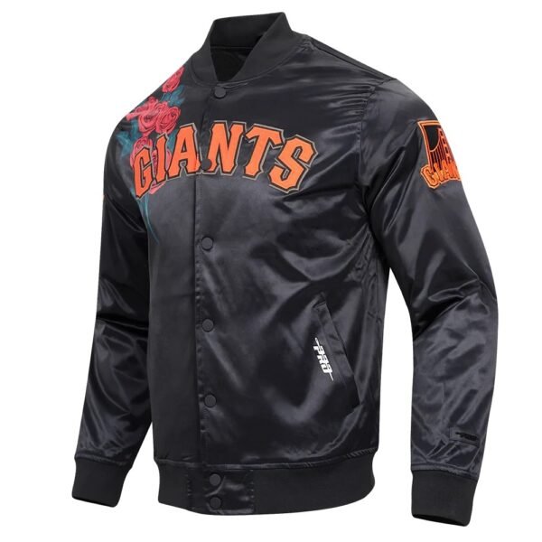 San Francisco Giants Script Tail Black Full Snap Satin Varsity Jacket 4