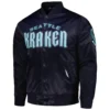 Seattle Kraken Pro Standard Classic Deep Sea Blue Full Snap Navy Satin Varsity Jacket 1