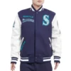 Seattle Mariners Pro Standard Baseball Team Wool Leather Navy Varsity Jacket 1