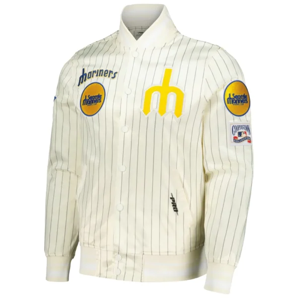 Seattle Mariners Pro Standard Cooperstown Pinstripe Full Snap Satin Varsity Cream Jacket 1