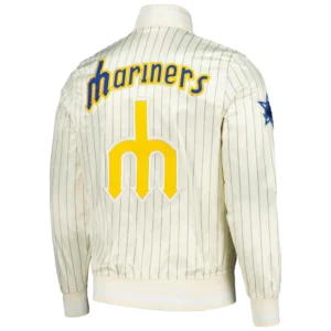 Seattle Mariners Pro Standard Cooperstown Pinstripe Full Snap Satin Varsity Cream Jacket 2