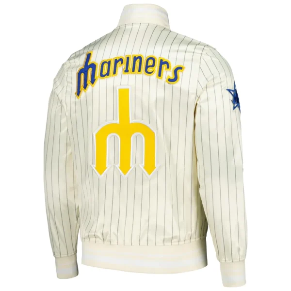 Seattle Mariners Pro Standard Cooperstown Pinstripe Full Snap Satin Varsity Cream Jacket 2
