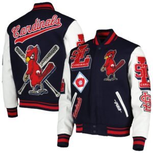 St. Louis Cardinals Pro Standard Mash Up Logo Navy White Varsity Jacket 3