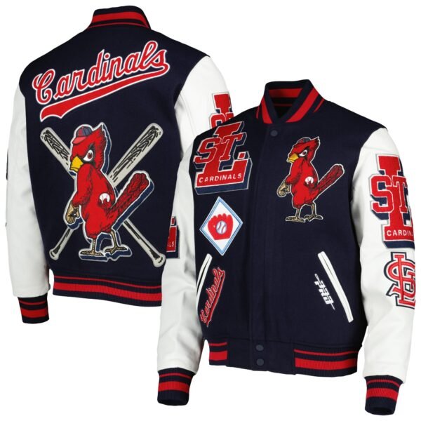St. Louis Cardinals Pro Standard Mash Up Logo Navy White Varsity Jacket 3