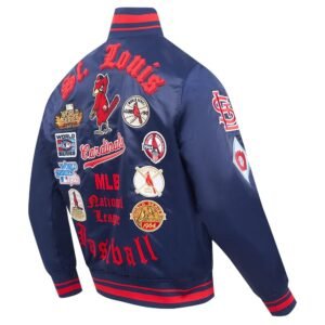 St. Louis Cardinals Pro Standard Old English Full Snap Navy Satin Varsity Jacket 2
