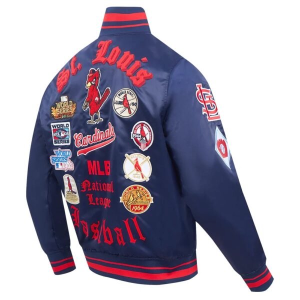 St. Louis Cardinals Pro Standard Old English Full Snap Navy Satin Varsity Jacket 2