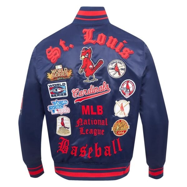 St. Louis Cardinals Pro Standard Old English Full Snap Navy Satin Varsity Jacket 3