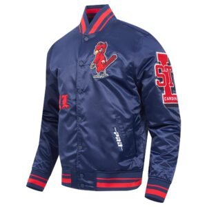 St. Louis Cardinals Pro Standard Old English Full Snap Navy Satin Varsity Jacket 4