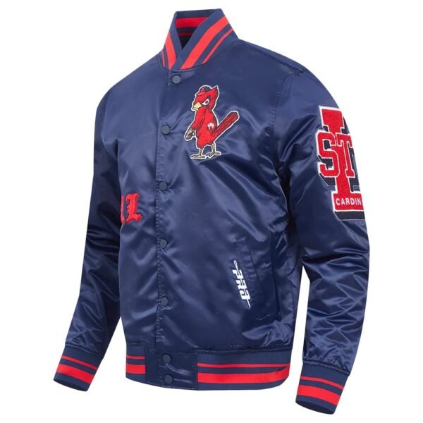 St. Louis Cardinals Pro Standard Old English Full Snap Navy Satin Varsity Jacket 4