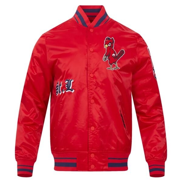 St. Louis Cardinals Pro Standard Old English Full Snap Red Satin Varsity Jacket 1