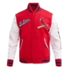 St. Louis Cardinals Pro Standard Script Tail Red Wool Leather Wool Varsity Jacket 1