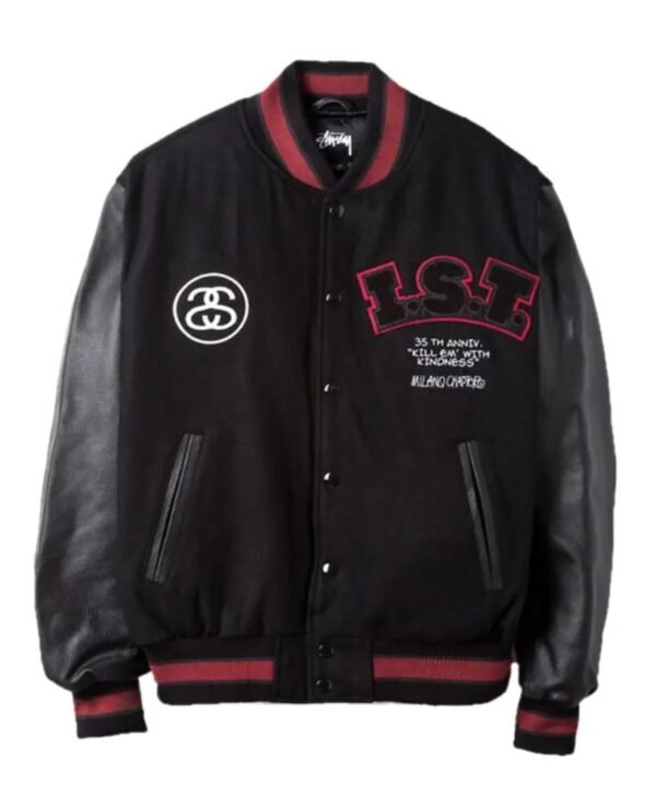 Stussy 35th IST Milano Chapter International Wool Leather Black Vintage Varsity Jacket 1
