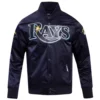 Tampa Bay Rays Pro Standard 25th Anniversary Full Snap Satin Varsity Navy Jacket 1